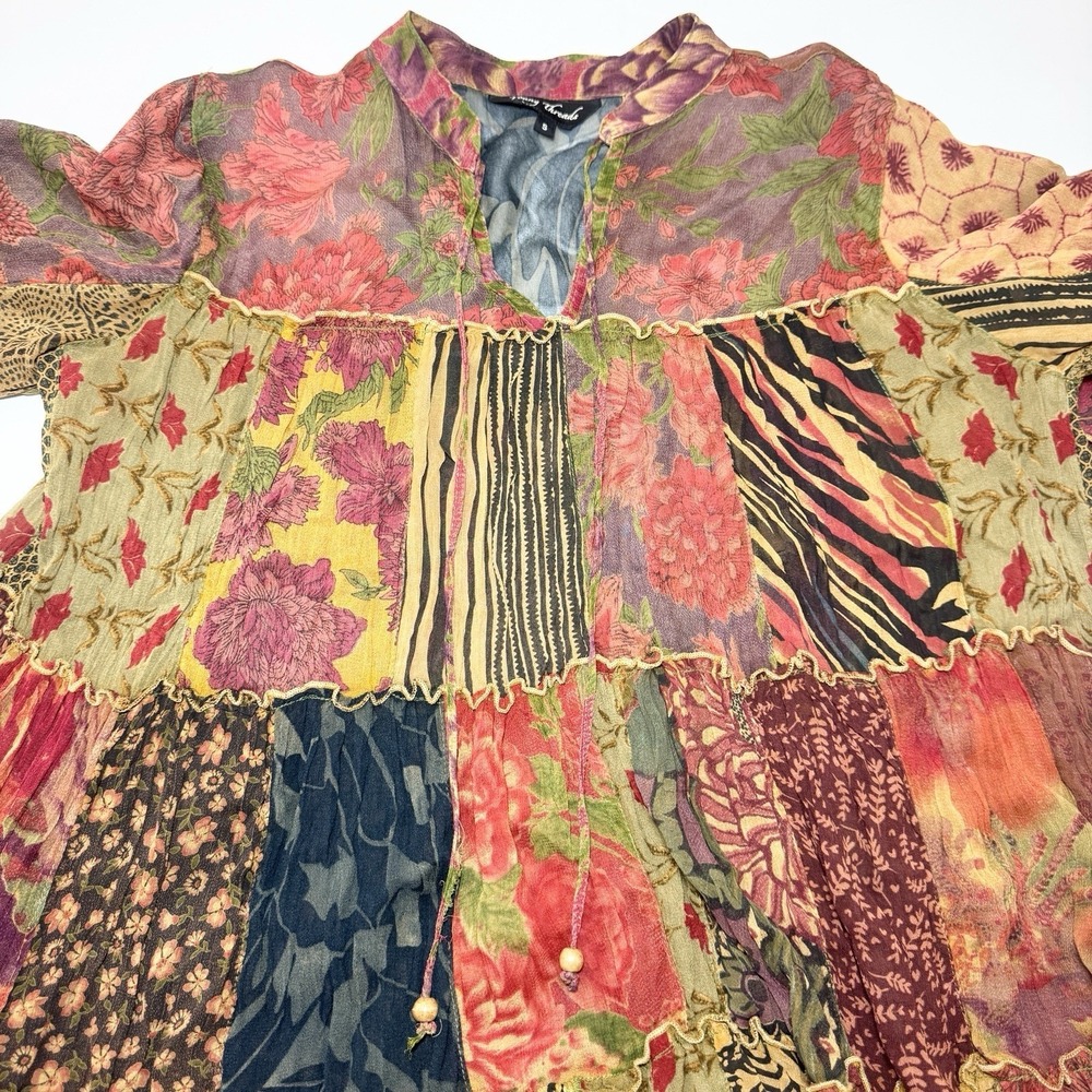 Young Threads Boho Sheer Patchwork Top Bell Sleeves Forest Fairy S Ren Faire - Picture 6 of 12